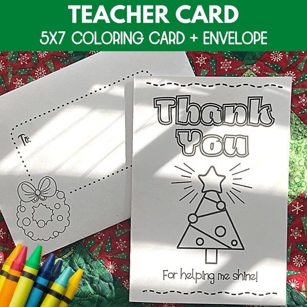 Holiday Teacher Coloring Card Printable, Teacher Christmas Card Printable, Christmas Teacher Card Printable, Holiday Teacher Card