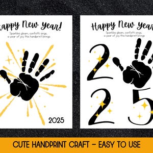 Happy New Year 2025, 2025 Handprint Art, New Years Day Activity, 2025 New Year, Handprint Craft Keepsake, Toddler Preschool DIY Activity