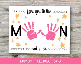 Love You To The Moon And Back Printable Handprint Art, Grandparents Gift Keepsake, Grandparents Craft Handprint, Grandma Valentine
