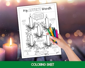 Advent Coloring Pages for Kids, Advent Wreath Digital Download, Printable Advent Candles Coloring Sheets, Sunday School Coloring Sheet