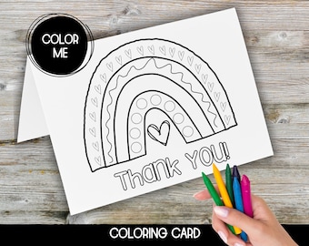 Thank You Coloring Card, Kids Thank You Cards, Coloring Cards for Toddlers, Thank You Cards to Color, Printable Thank You Cards Template
