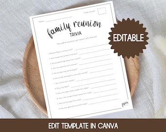 Family Trivia Game, Editable Template, Family Reunion Games, Family Reunion Trivia, Icebreaker Games, Get To Know You Game, Games for Adults