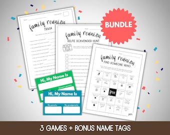 Family Reunion Games Bundle, Icebreaker Games Bundle, Family Reunion Bingo, Get to Know You Bingo, Family Reunion Trivia