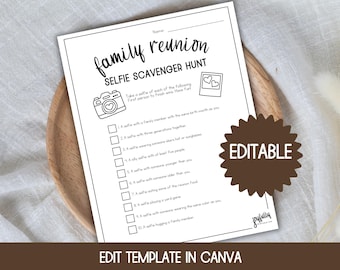 Selfie Scavenger Hunt, Editable Template, Family Reunion Games, Selfie Hunt, Family Reunion Selfie Game, Games for Kids,  Icebreaker Games