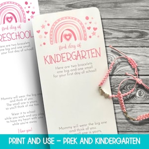 Afdrukbare tag First Day of Preschool armband, afdrukbaar cadeau First Day of Preschool, mama en ik bijpassende armband afdrukbaar