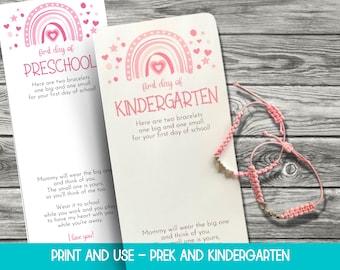 First Day of Kindergarten Bracelet Printable Tag, First Day of Preschool Printable Gift, Mommy and Me Matching Bracelet Printable