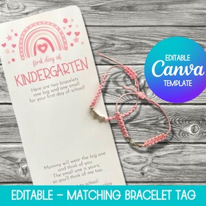 Bewerkbare eerste dag van de kleuterschool armband afdrukbare tag, eerste dag van de kleuterschool afdrukbare cadeau, mama en mij bijpassende armband afdrukbaar