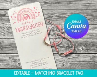 Editable First Day of Kindergarten Bracelet Printable Tag, First Day of Preschool Printable Gift, Mommy and Me Matching Bracelet Printable
