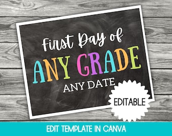 First Day of School Sign, Editable Template, 1st Day of School Board Printable, Back to School Sign Template, First Day of School Board