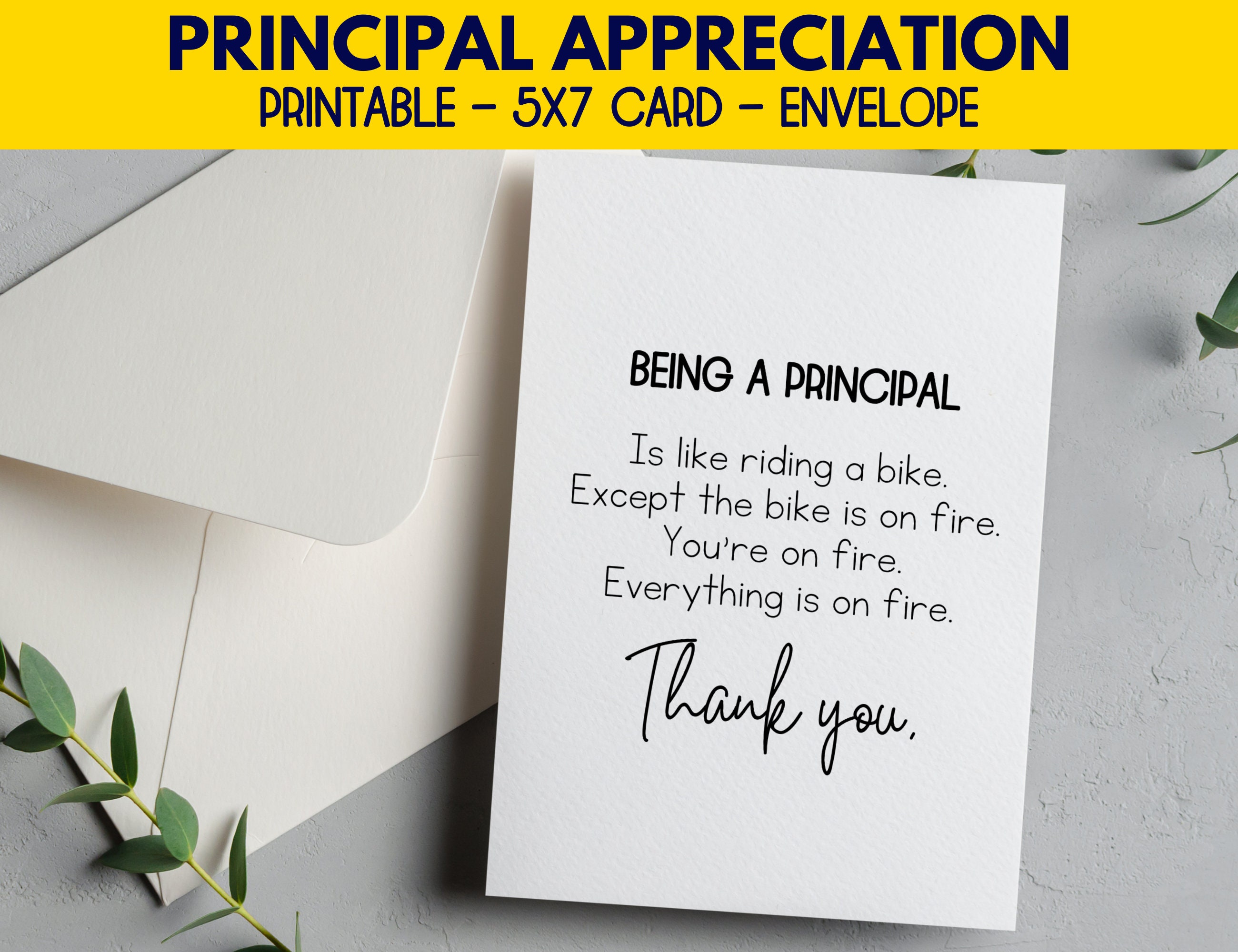 Principal Appreciation Card Printable Principal Thank You Card 