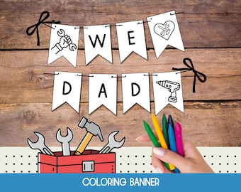 Fathers Day Banner Tools Theme, Coloring Activities for Kids, Father's Day Garland, Printable Bunting Banner Fathers Day, Coloring Banner