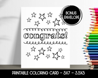 Congrats Coloring Card Printable, Congratulations Card Printable, Printable Congratulations Card, Congrats Card, Well Done Card
