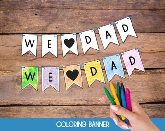 Modello di striscione per la festa del papà, ghirlanda per la festa del papà, striscione personalizzato per papà, striscione da scaricare, attività da colorare per bambini, stampa "Ti vogliamo bene papà"