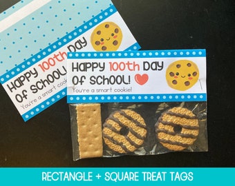 100th Day of School Treat Bag Topper Printable, Happy 100th Day of School Tag, Smart Cookie Treat Tag, 100 Days of School Tag