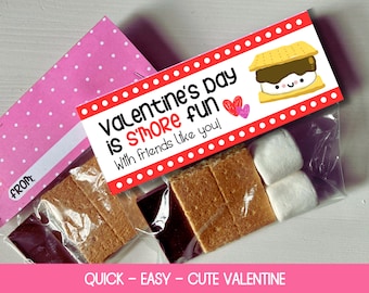 Valentine Treat Bag Topper, Smores Valentine, Valentine Smores, Classroom Valentine, Class Valentine, Smore Tag Printable, Smores Treat Tags