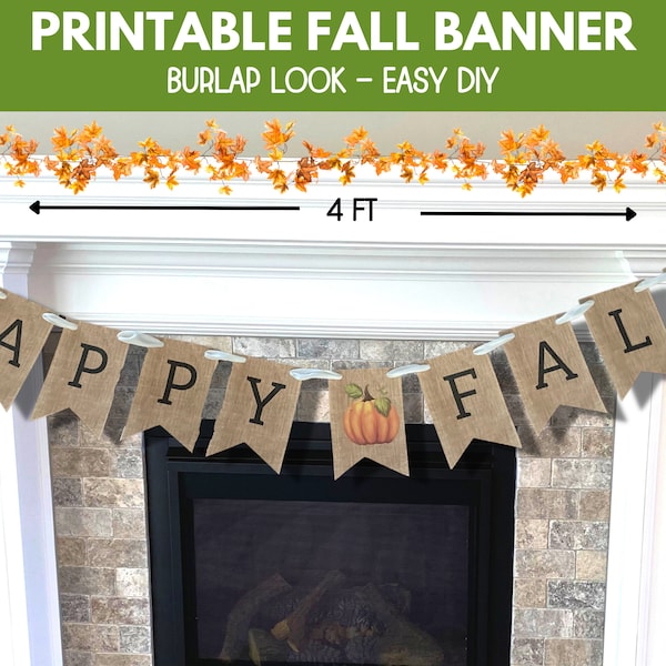 Happy Fall Banner Printable, Fall Banner for Mantle, Printable Fall Decor, Printable Fall Banner, Printable Autumn Banner, Fall Banner Decor