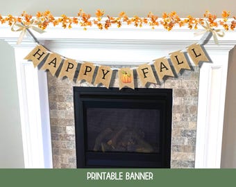 Fall Banner Printable, Autumn Garland for Mantle, Printable Happy Fall Banner, Fall Garland Digital Download,  Fall Banner Template