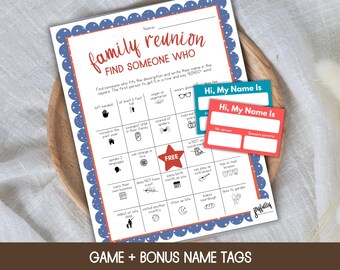 Family Reunion Bingo Cards, Get To Know You Bingo, Find Someone Who, Family Reunion Games, Icebreaker Games, Family Bingo Printable