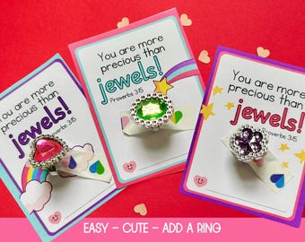 More Precious than Jewels, Classroom Valentines, Sunday School Valentine, Preschool Valentine, Valentines Christian, Ring Pop Valentines