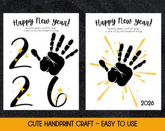 Happy New Year 2026 Handprint Art, New Years Day Activity, Handprint Craft Keepsake, Toddler Preschool DIY Activity