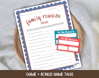 Family Reunion Games, Family Trivia Game, Family Reunion Trivia, Icebreaker Games, Trivia Quiz, Get To Know You Game, Games for Adults