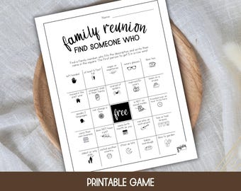Family Reunion Games, Find Someone Who, Family Reunion Bingo, Icebreaker Games, Family Bingo Printable, Get To Know You Game