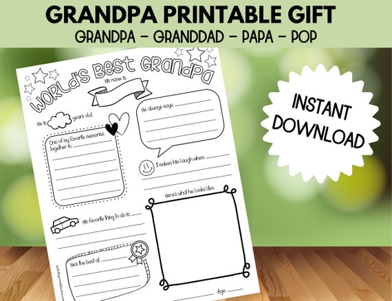 All About Grandpa Printable Grandpa Questionnaire Grandpa | Etsy