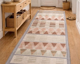 Handwoven Scandinavian Wool Flatweave Rug Rust, Brown and Natural Striped Modern Minimalist Design