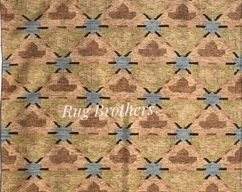 Floral Scandinavian Wool Rug: Handwoven Kilim Flatweave, 8x10 Farmhouse Decor Family Gift