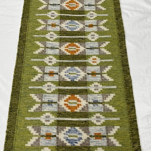 Handwoven Wool Kilim Rug: Green Striped Dhurrie, Reversible Flatweave (8x10 ft.)