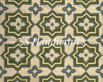 Handwoven Wool Kilim Rug: Green Blue Scandinavian Style Area Rug 8x10 Home Decor