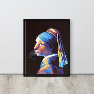 Animal Art, Kat, Cute Cat, Printable, Schilderij, Moderne Kunst Afdrukbare Wall Decor Set, Meisje met de parel, Digitale Download