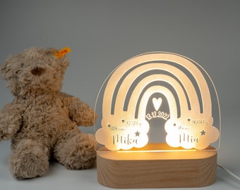 Personalisiertes Nachtlicht in Form eines Regenbogens aus Acryl, Babygeschenk zur Geburt von Zwillingen, Kinderzimmer, Nachttischlampe