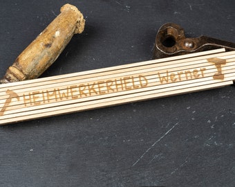 Règle de pliage en bois avec votre message comme gravure - cadeau pour les grands-pères, les pères, les constructeurs et les constructeurs