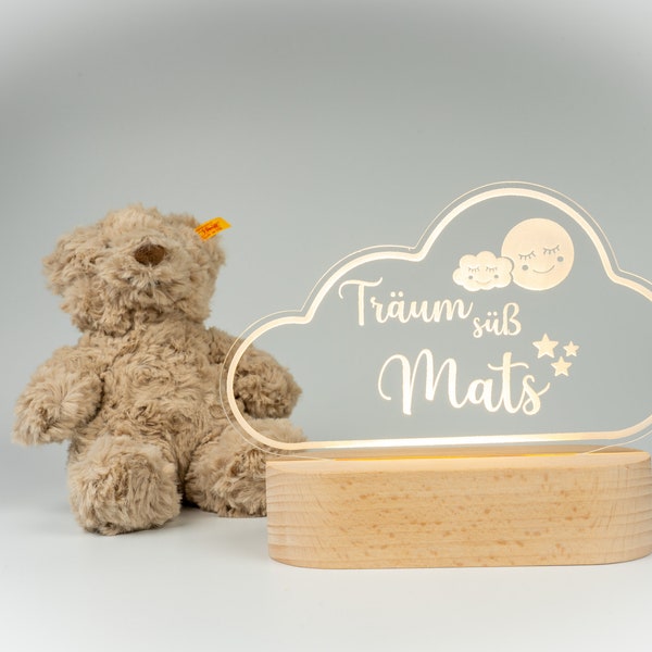 Personalisiertes Nachtlicht in Form einer Wolke aus Acryl, Babygeschenk zur Geburt, Kinderzimmer, Nachttischlampe