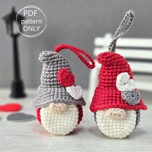 Crochet Valentine Gnomes - Crochet PDF Pattern - Croxart - Amigurumi 2D - Gnome with heart- Small Gift - Crochet Saint Valentine Ornament