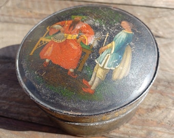 Antique Qing Dynasty Chinese Hand Painted Tin with Hinged Dome Lid 1800's