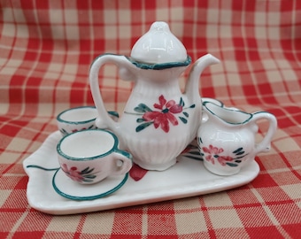 Miniature Ceramic Vintage Tea Set on Tray 1980