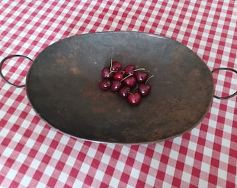 Metal Large Oval Fruit Bowl with Handles Vintage Holland 1800's