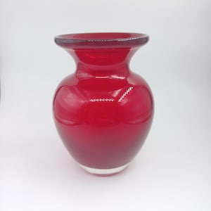 Hand Blown Ruby Red Glass Vase Vintage Murano