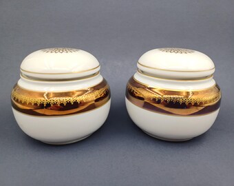 White Porcelain Vintage Trinket Holders with Bronze and Gold Accents – Kahla, Germany, 1980s