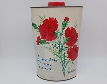 Carnation Talkum Powder von Cussons 1920er Jahre Vintage Dose mit originalem Talkumpuder, das sich noch darin befindet