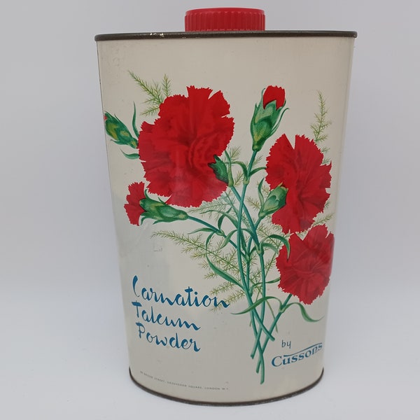 Talc en poudre Carnation par Cussons, boîte vintage des années 1920 avec de la poudre de talc originale encore à l'intérieur