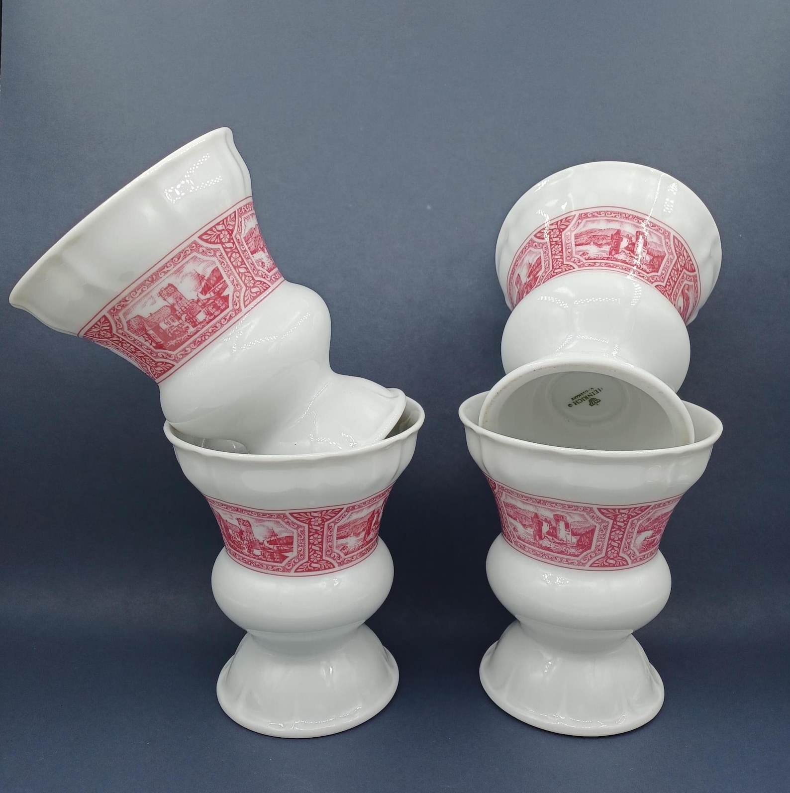 Rüdesheimer Asbach Uralt Four Porcelain Coffee Mugs Heinrich Porzellan West Germany 1970s