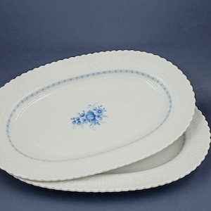 Scherzer Two Small Oval Dishes White Porcelain with Blue Flowers Bavaria Germany 1980