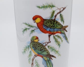 Boîte avec couvercle en bois avec images d'oiseaux exotiques, Allemagne