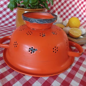 Enamel Vintage Colander Burnt-Orange Holland 1950