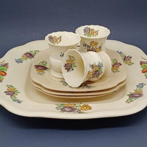 Spode&#39;s Royal Jasmine Copeland Egg Cups Small Plates Serving Plate Set England 1930