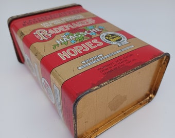 Rademakers Haagsche Hopjes Vintage Rectangular Tin in Gold and Red and Decorated