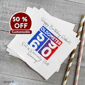 Personalized Birthday Napkins, Custom Birthday Napkins, Unique Party, Oldometer, Cocktail & Luncheon Size, Birthday Decorations